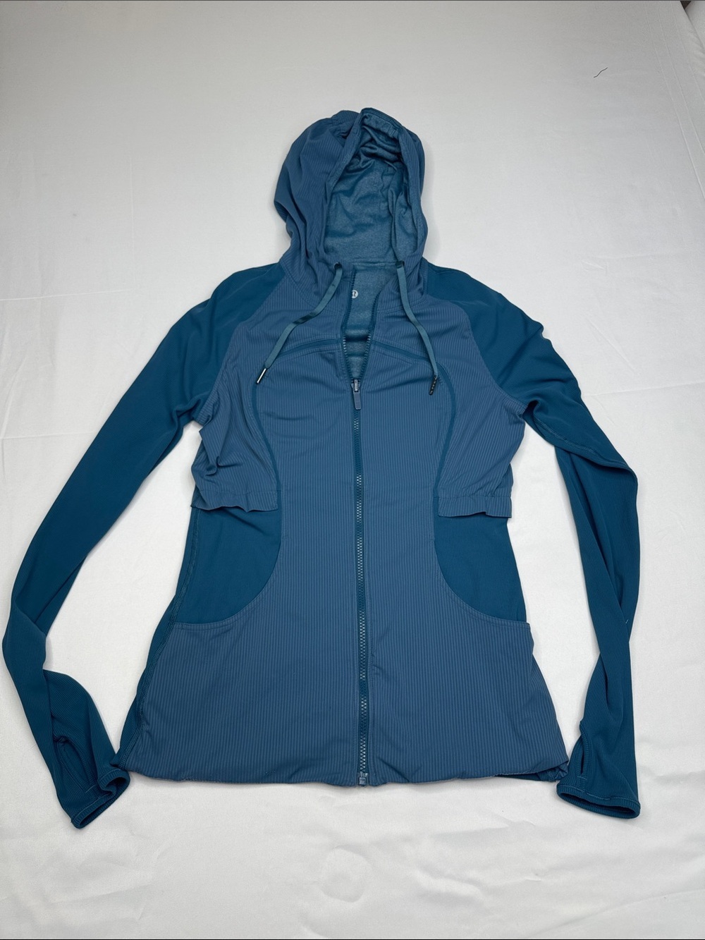 lululemon dance studio rib sleeve reversible Teal Blue Hooded Zip-Up Jacket 10